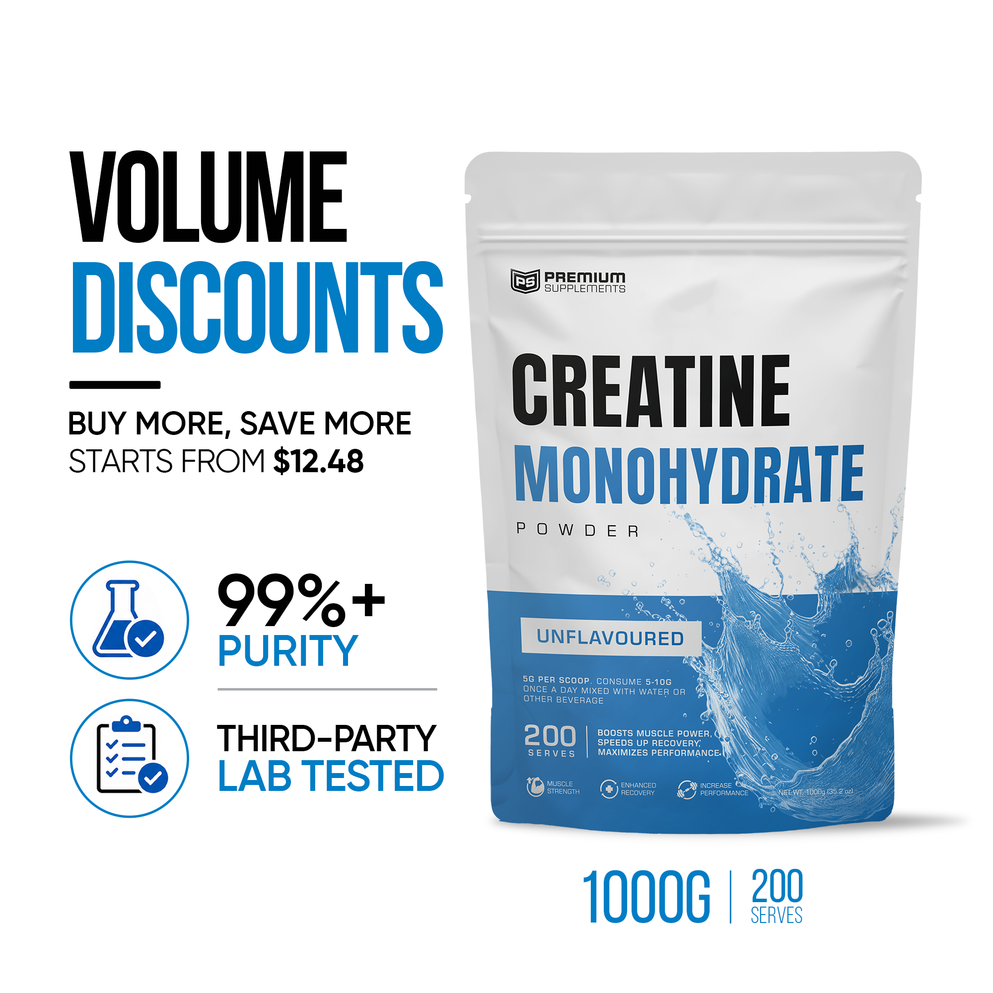 Micronised Creatine Monohydrate 1kg by Premium Supps