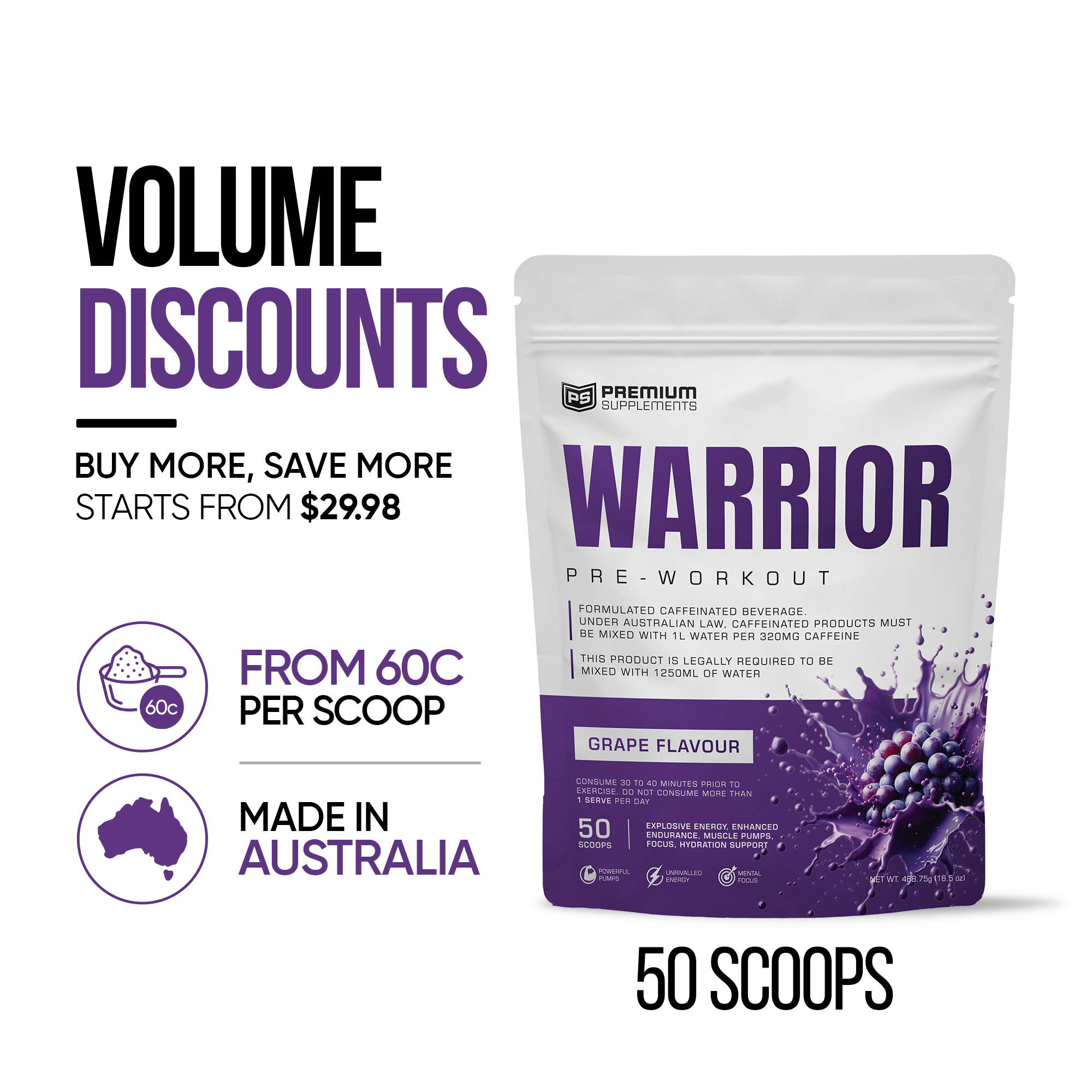 Warrior high-stimulant pre-workout tub by Premium Supps
