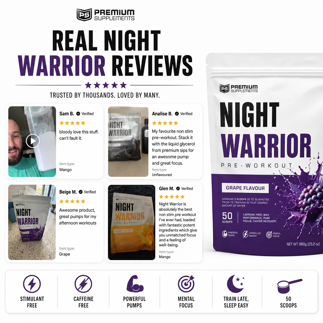 Night Warrior Caffeine-Free Pre-Workout | Stim-Free Power Boost Premiumsupps Night Warrior Caffeine-Free Pre-Workout | Stim-Free Power Boost Premiumsupps