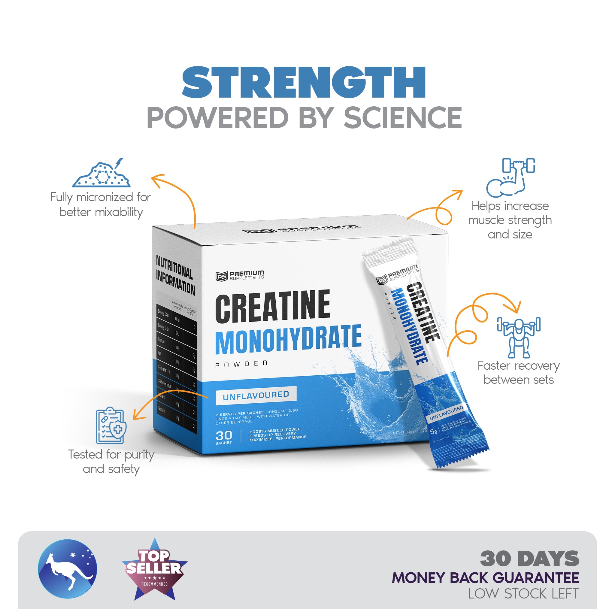 Micronized Creatine Monohydrate Sachets | 30 x 5g Travel Packets