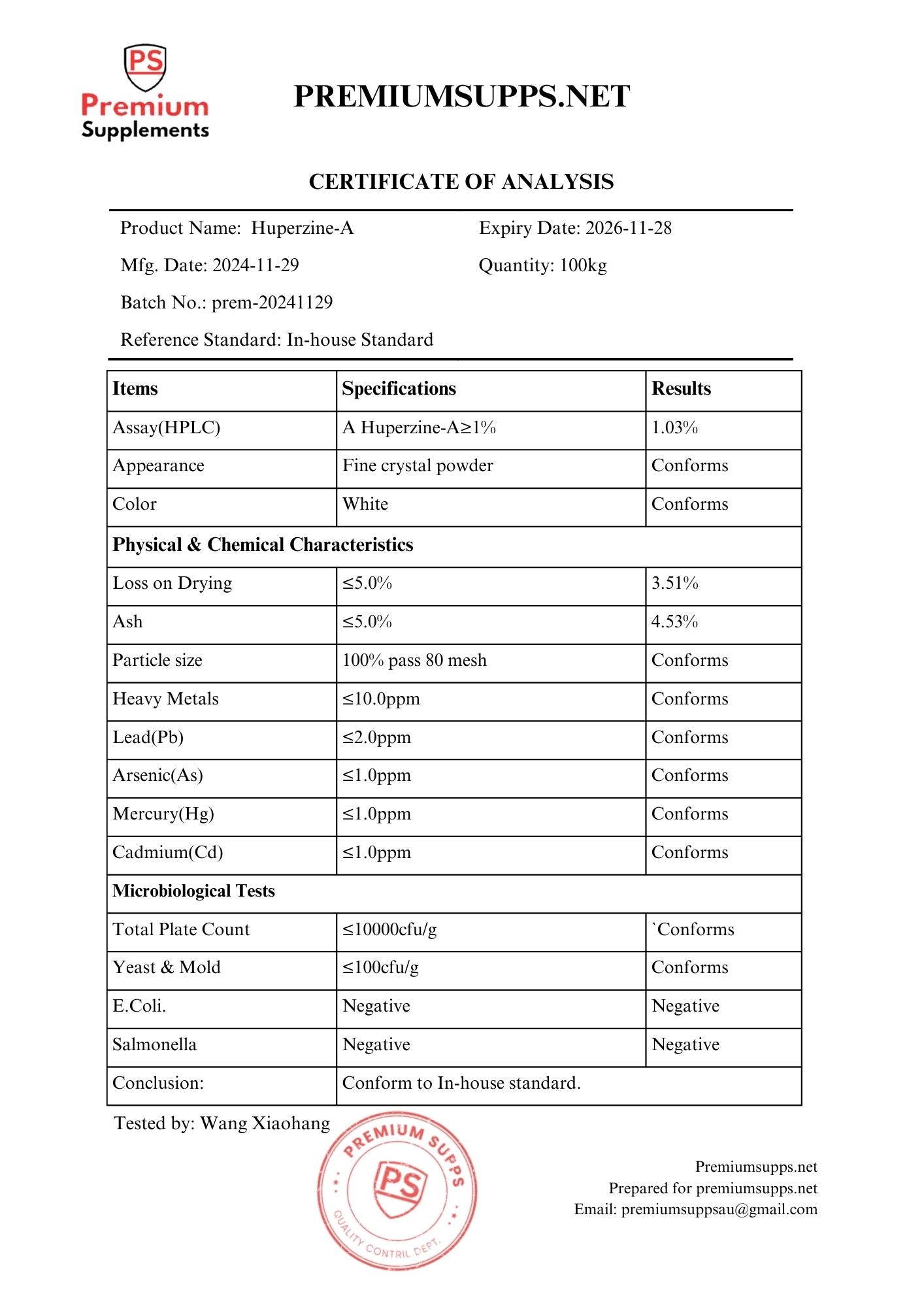 Lab Test - Huperzine - A - Premiumsupps