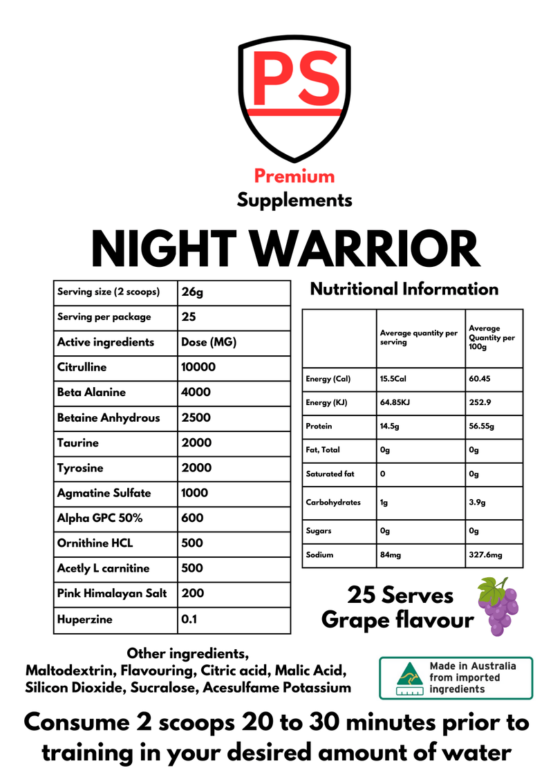 Single serve Night warrior stimulant free pre workout - Premiumsupps